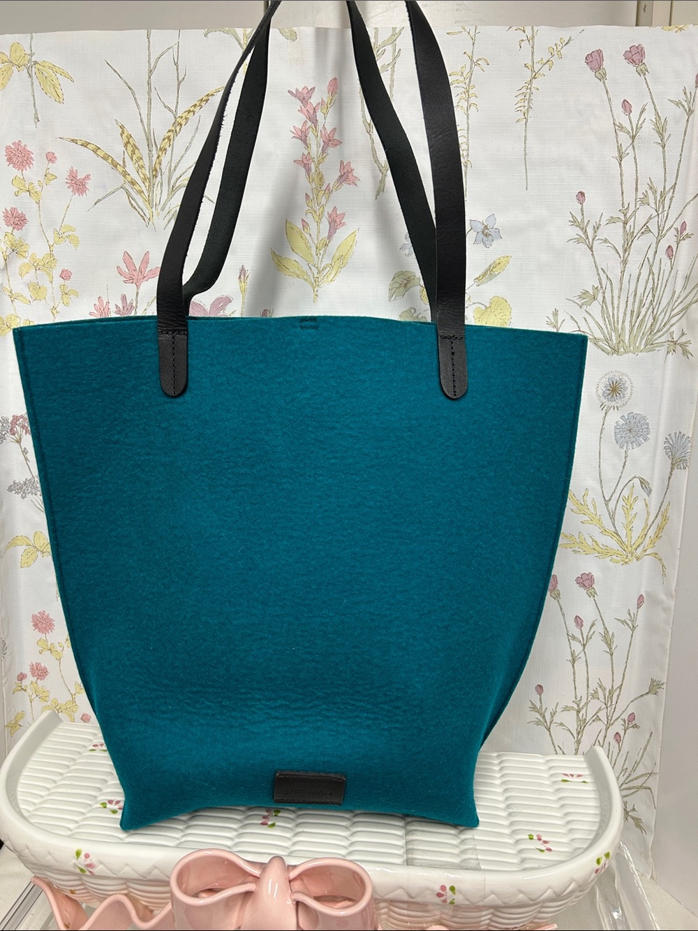 Teal Felt Tote with Black Straps